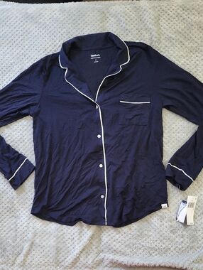 Nwt GapBody‎ Navy Women's Pajama Top with White Piping Small
